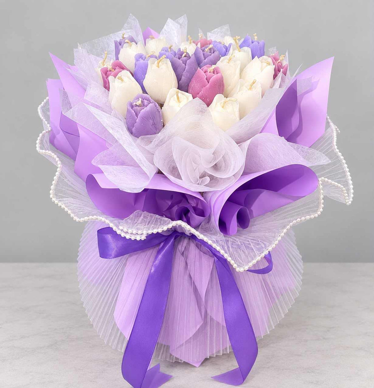 Purple Tulip Scented Candle Bouquet